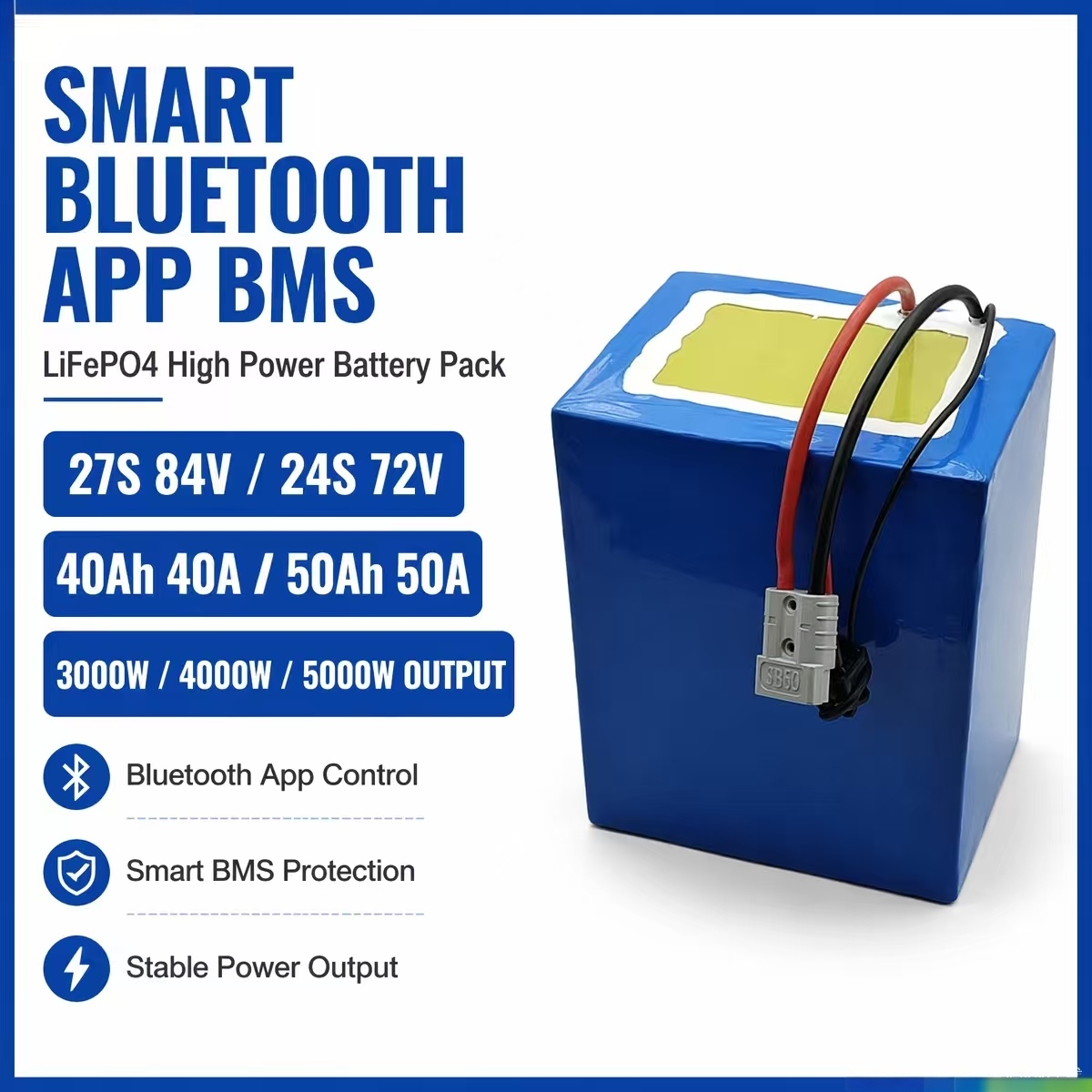 84V 50A Smart Bms Bluetooth - Paket baterai lithium LiFePo4 27S 84V
